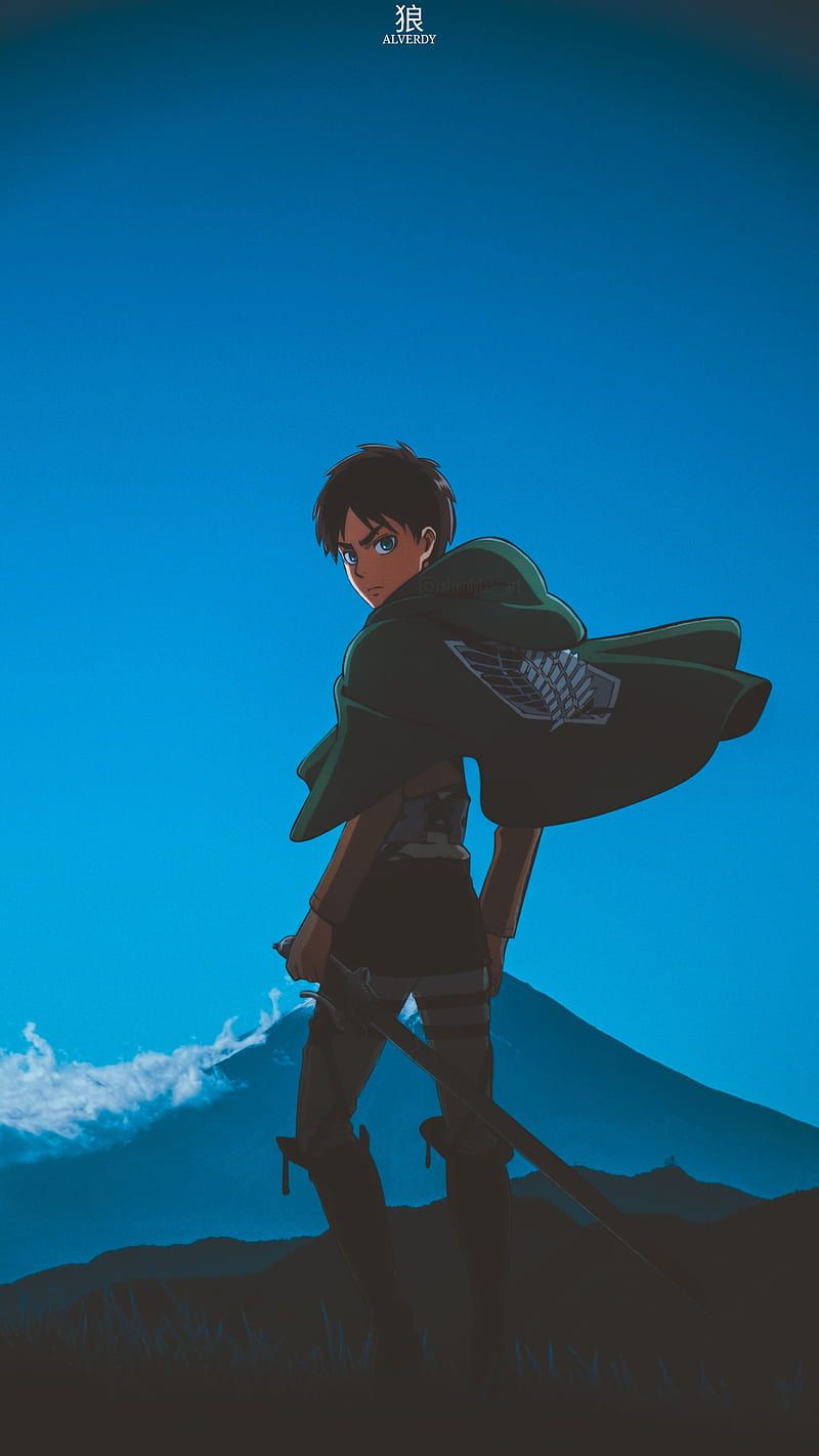 Eren Jäger, Attack on Titan, Meer, Blauer Himmel, Umhang, HD, Handy-Hintergrund