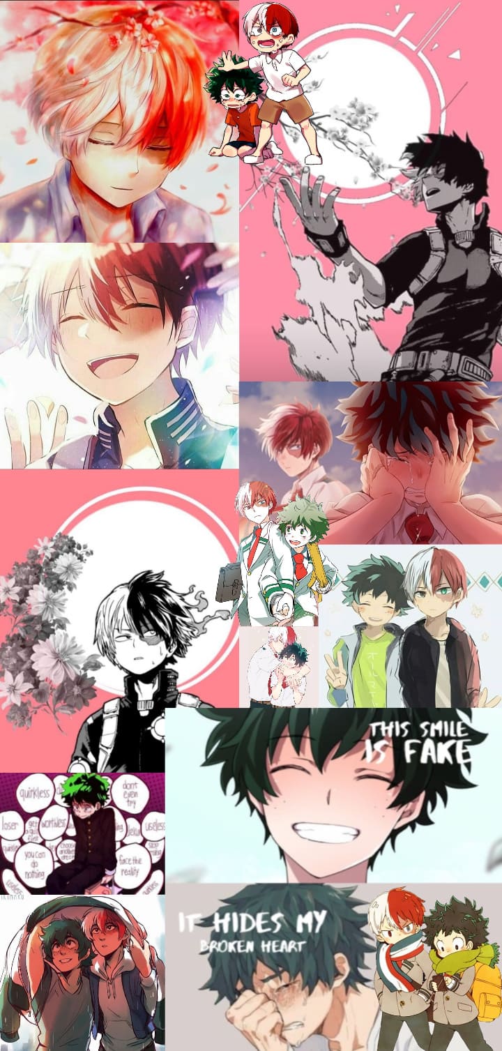 Shoto Todoroki, Izuku Midoriya, My Hero Academia, Collage, Manga, Rosa, HD, Handy-Hintergrund