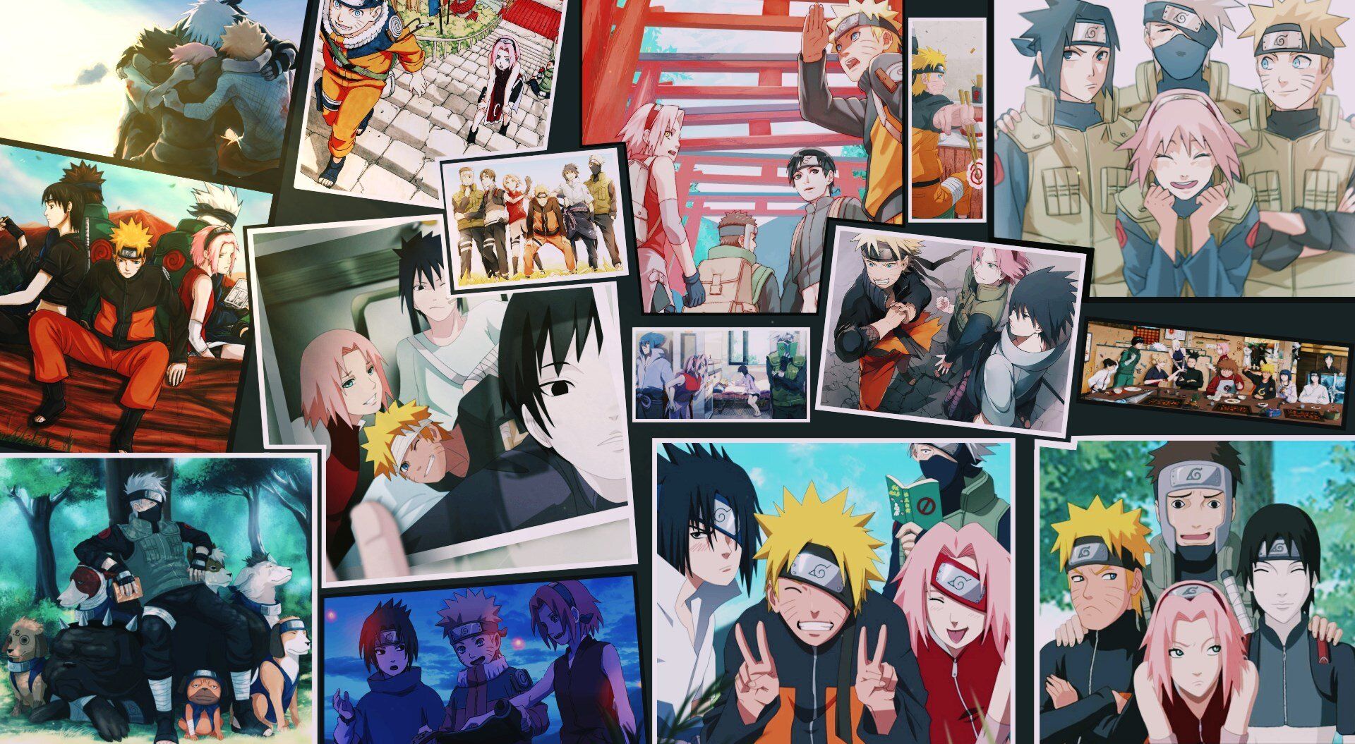 Naruto, Collage, Sakura Haruno, Sasuke Uchiha, Bunt, Full HD, Desktop-Hintergrund für Windows
