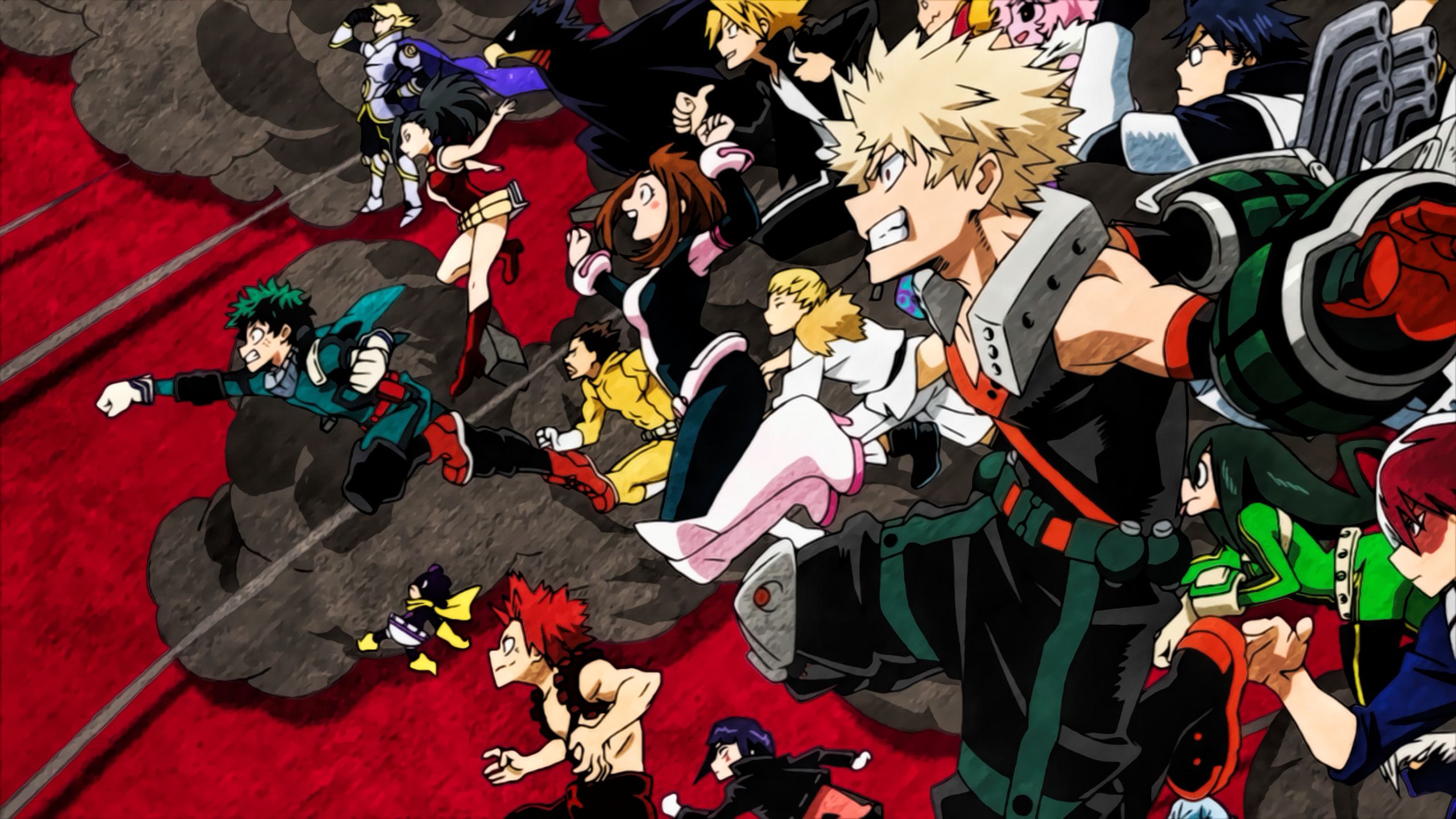Katsuki Bakugo, Izuku Midoriya, Klasse 1-A, My Hero Academia, Kampf, Rot, 2K, Breitbild-Hintergrundbild