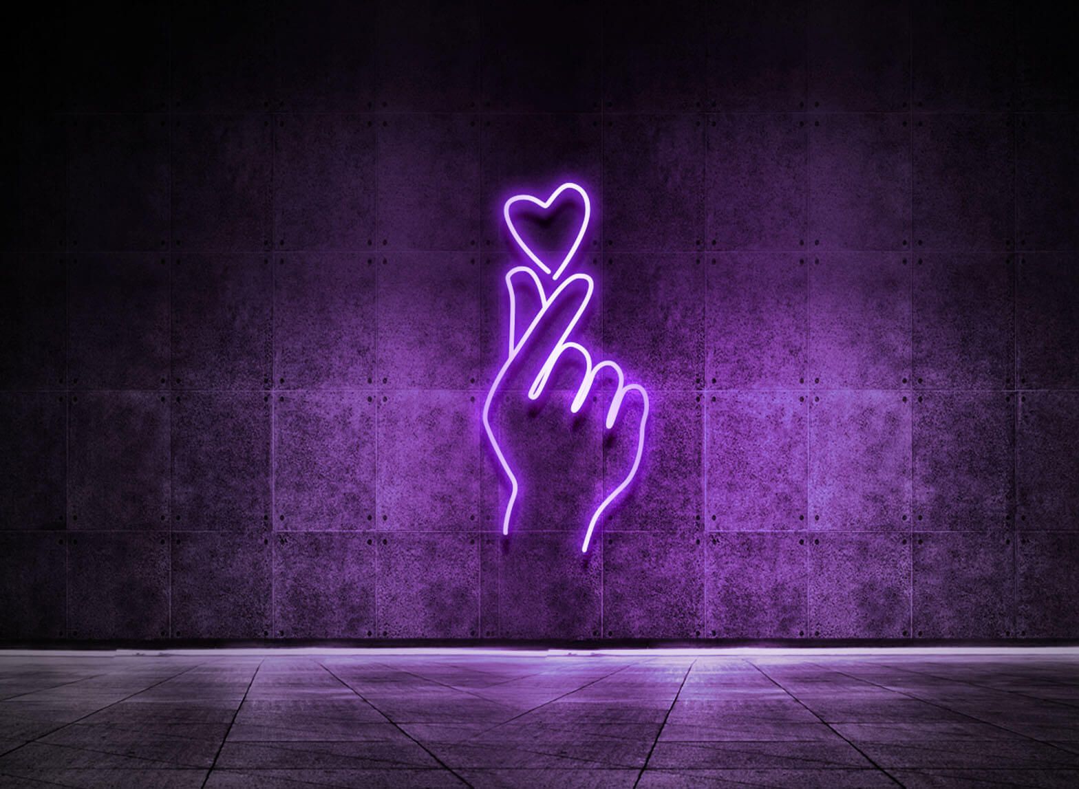 Fingerherz, Neonschild, Lila, Betonwand, Herz, HD, Hintergrund für den Desktop