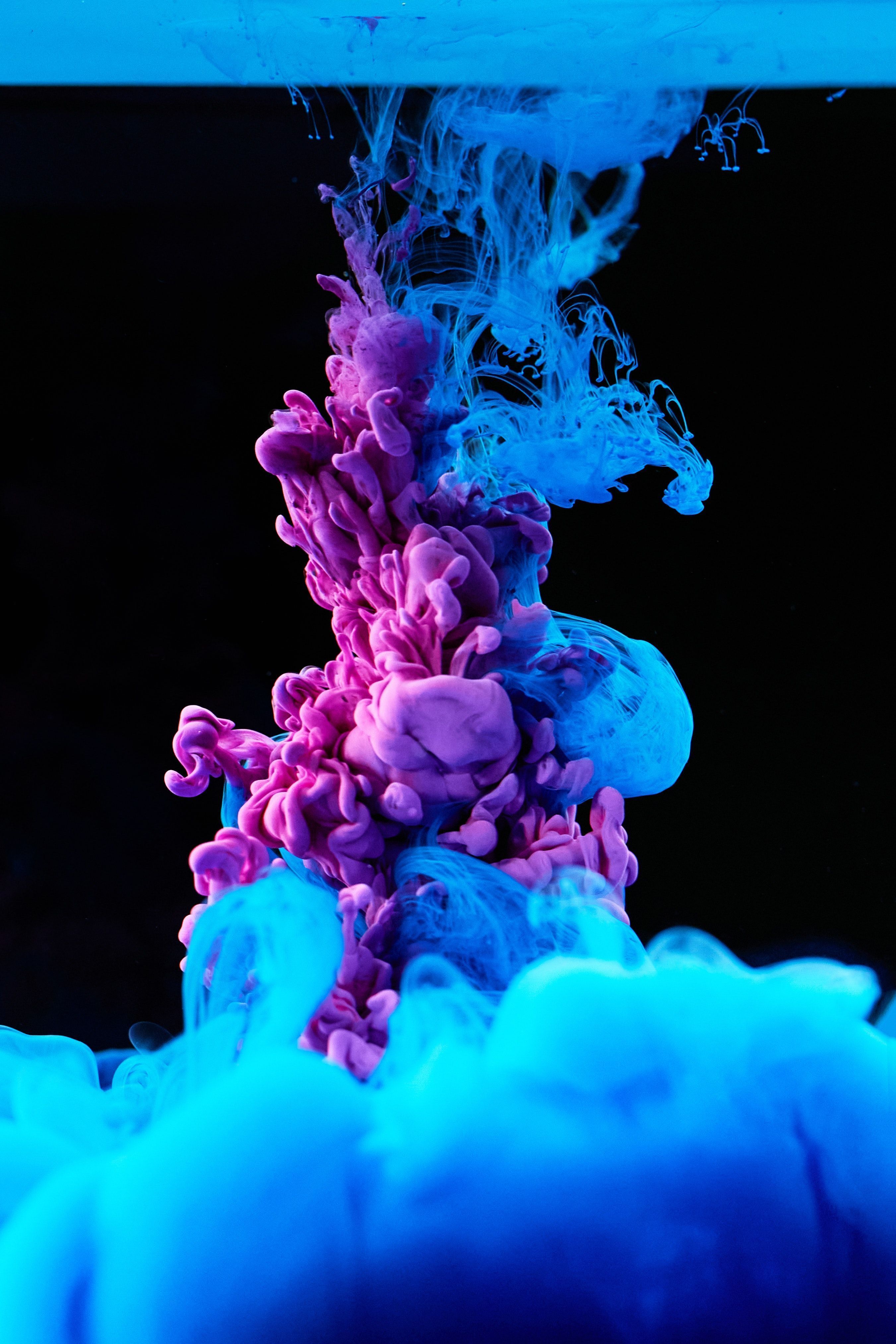 Tinte im Wasser, Farbwolke, Lila, Blau, Hochformat, QHD+, Hintergrundbild fürs Tablet