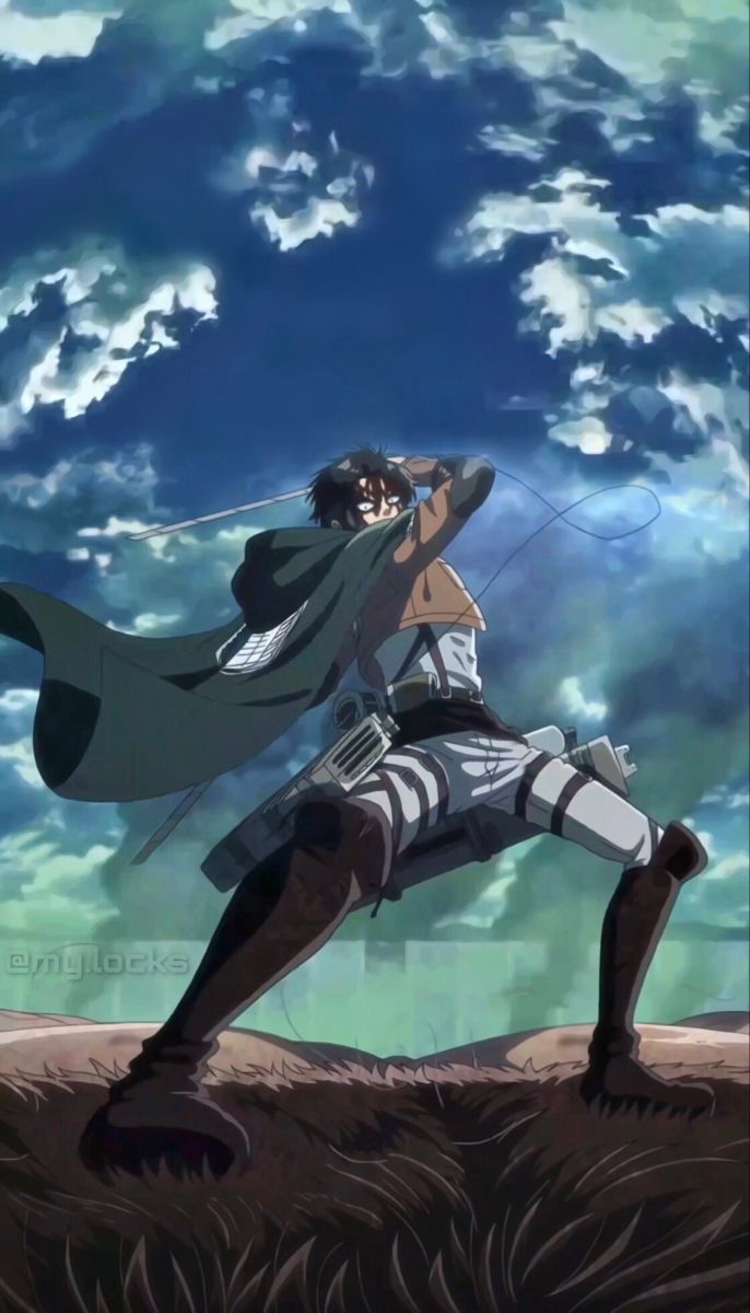 Levi Ackerman, Attack on Titan, Manöverausrüstung, Wolken, Himmel, Hintergrundbild fürs Handy