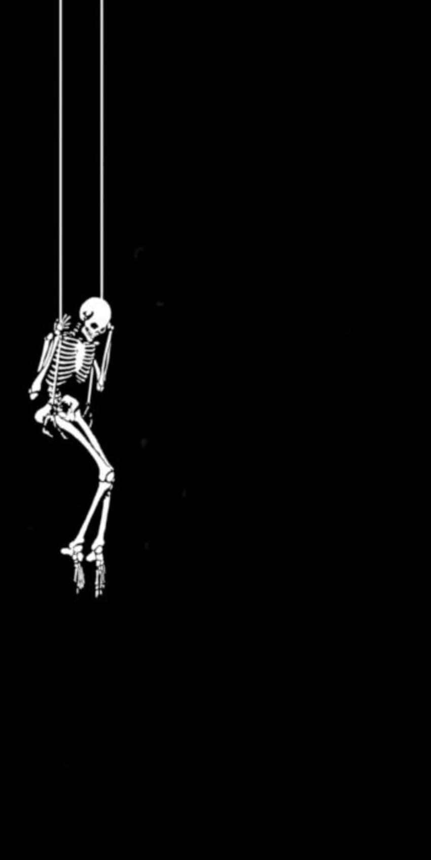 Skelett, Marionette, Schwarzer Hintergrund, Minimalismus, Fäden, Sperrbildschirm fürs iPhone