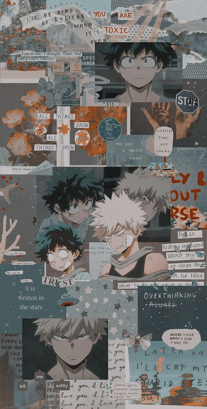 Izuku Midoriya, Katsuki Bakugo, My Hero Academia, Collage, Grau, Aesthetic, HD, Handy-Hintergrundbild