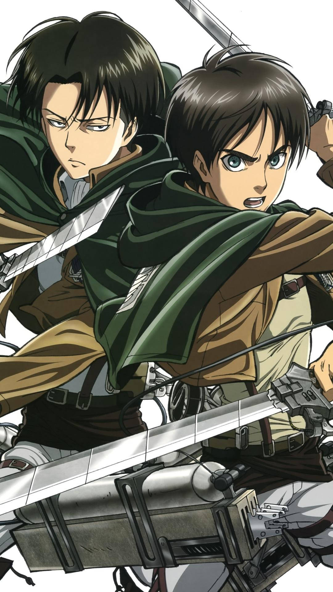 Levi Ackerman, Eren Jäger, Attack on Titan, Schwerter, Weißer Hintergrund, Sperrbildschirm fürs iPhone