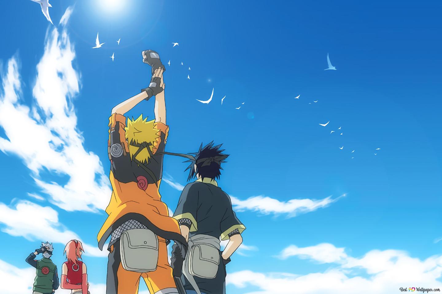Naruto Uzumaki, Sasuke Uchiha, Blauer Himmel, Vögel, HD, Hintergrundbild für den PC