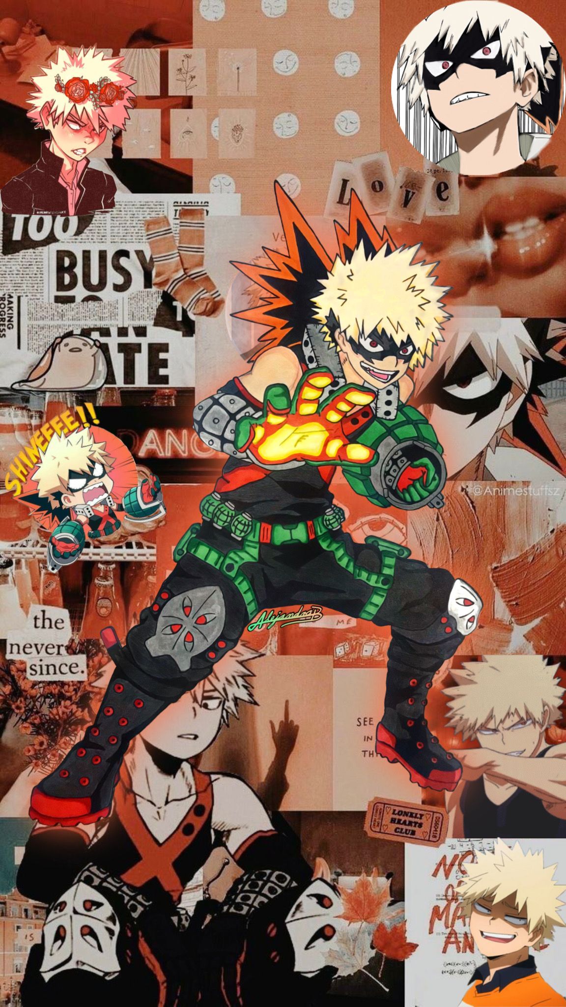 Katsuki Bakugo, My Hero Academia, Collage, Explosion, Orange, Full HD, iPhone-Hintergrundbild