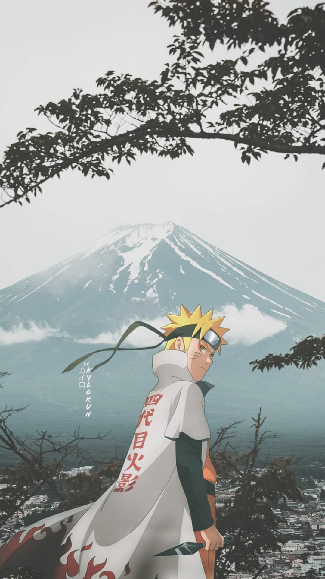 Naruto Uzumaki, Hokage, Fuji, Nebel, Full HD, Handy-Hintergrund im Hochformat