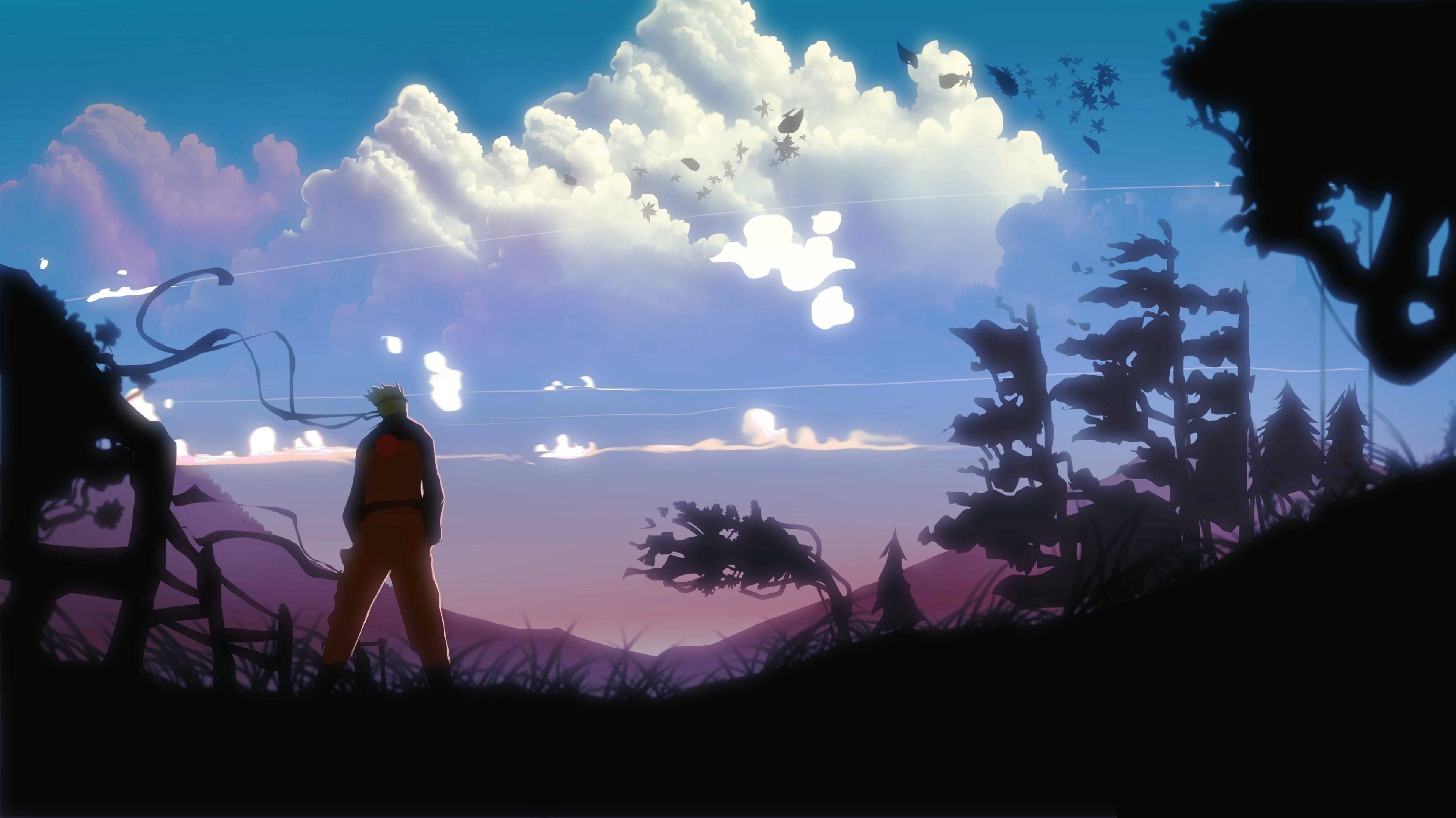 Naruto, Silhouette, Wolken, Dämmerung, Landschaft, 3840x2160, 4K-Hintergrundbild für PC
