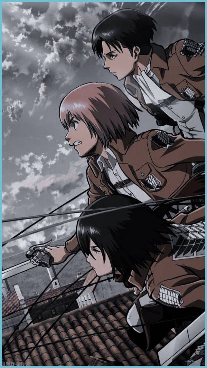 Eren Jäger, Mikasa Ackerman, Armin Arlert, Attack on Titan, Manöverausrüstung, Handy-Hintergrundbild