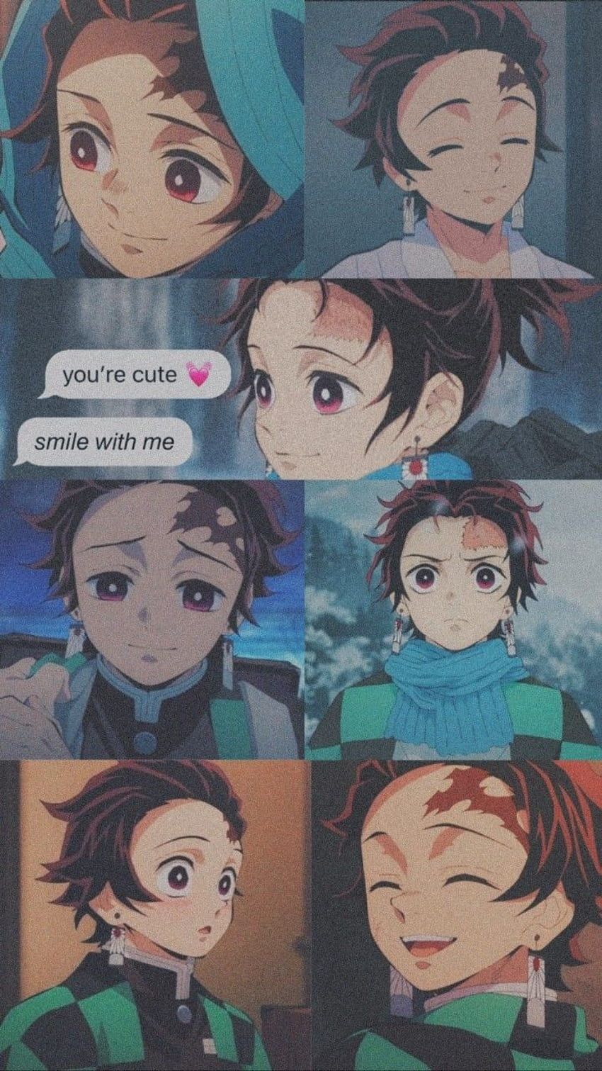 Tanjiro Kamado, Demon Slayer, Collage, Lächeln, Ästhetik, HD, Handy-Hintergrund