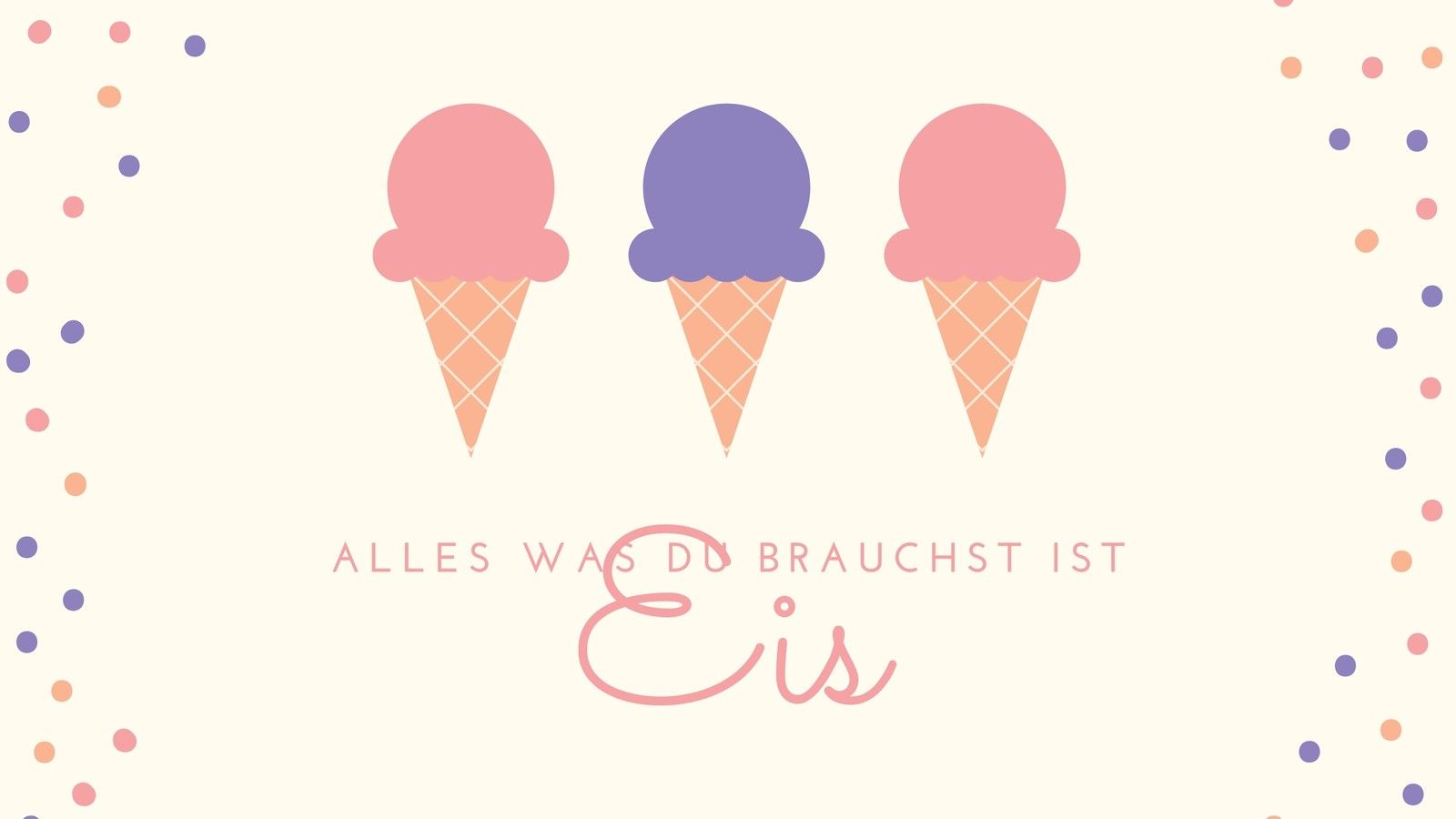 Eiscreme, Eistüten, Zitat, Pastellfarben, Konfetti, 16:9, HD-Hintergrundbild für den Desktop