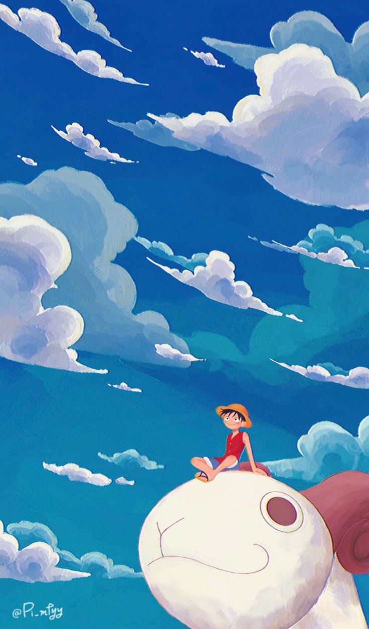 Monkey D. Ruffy, One Piece, Wal, Blauer Himmel, Wolken, Hintergrundbild für iPhone und Android