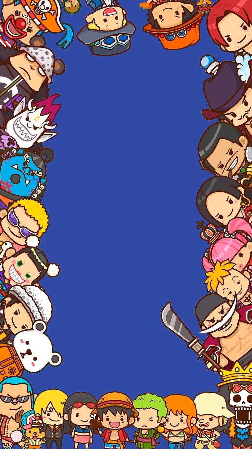 One Piece, Chibi, Rahmen, Blauer Hintergrund, HD, Sperrbildschirm fürs iPhone
