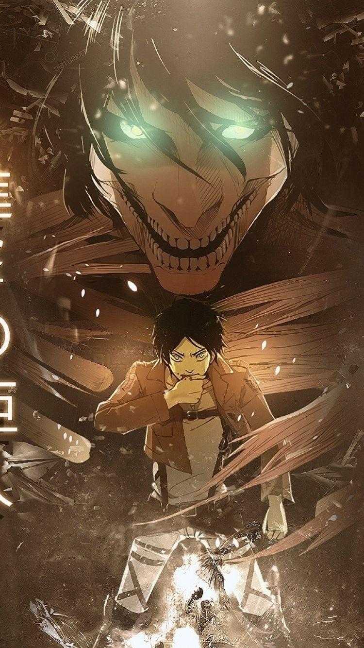 Angriffstitan, Eren Jäger, Attack on Titan, Leuchtende Augen, Braun, 750x1334, Handy-Hintergrund