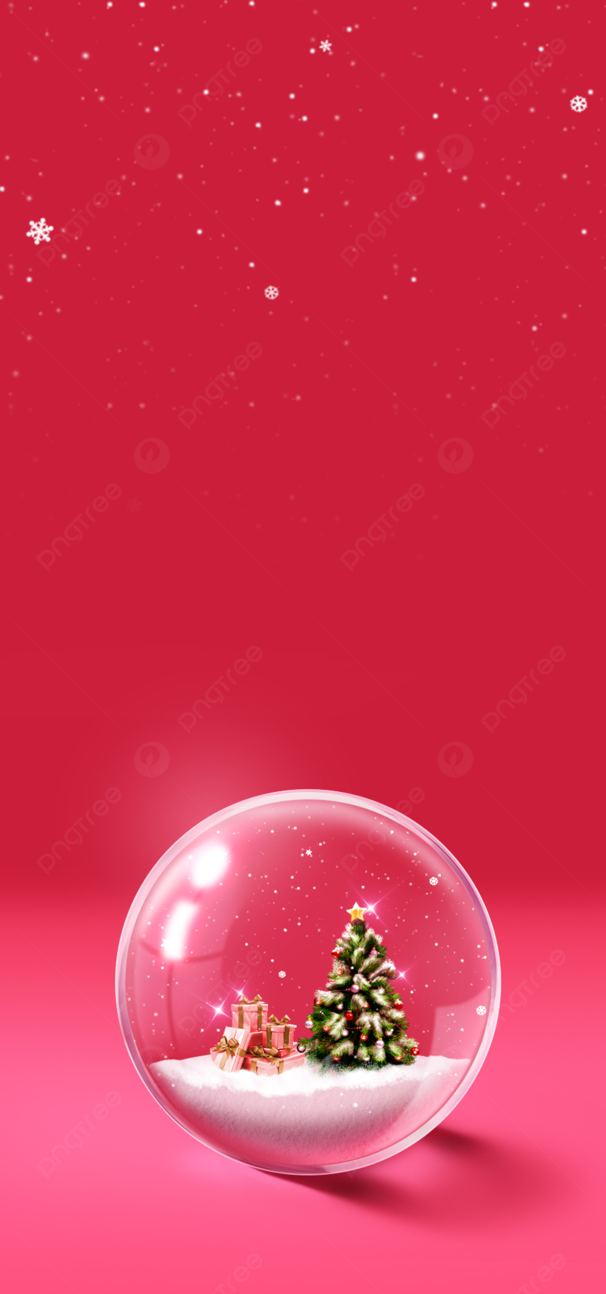 Schneekugel, Weihnachtsbaum, Rosa, Weihnachten, Minimalismus, Full HD, Handy-Hintergrundbild