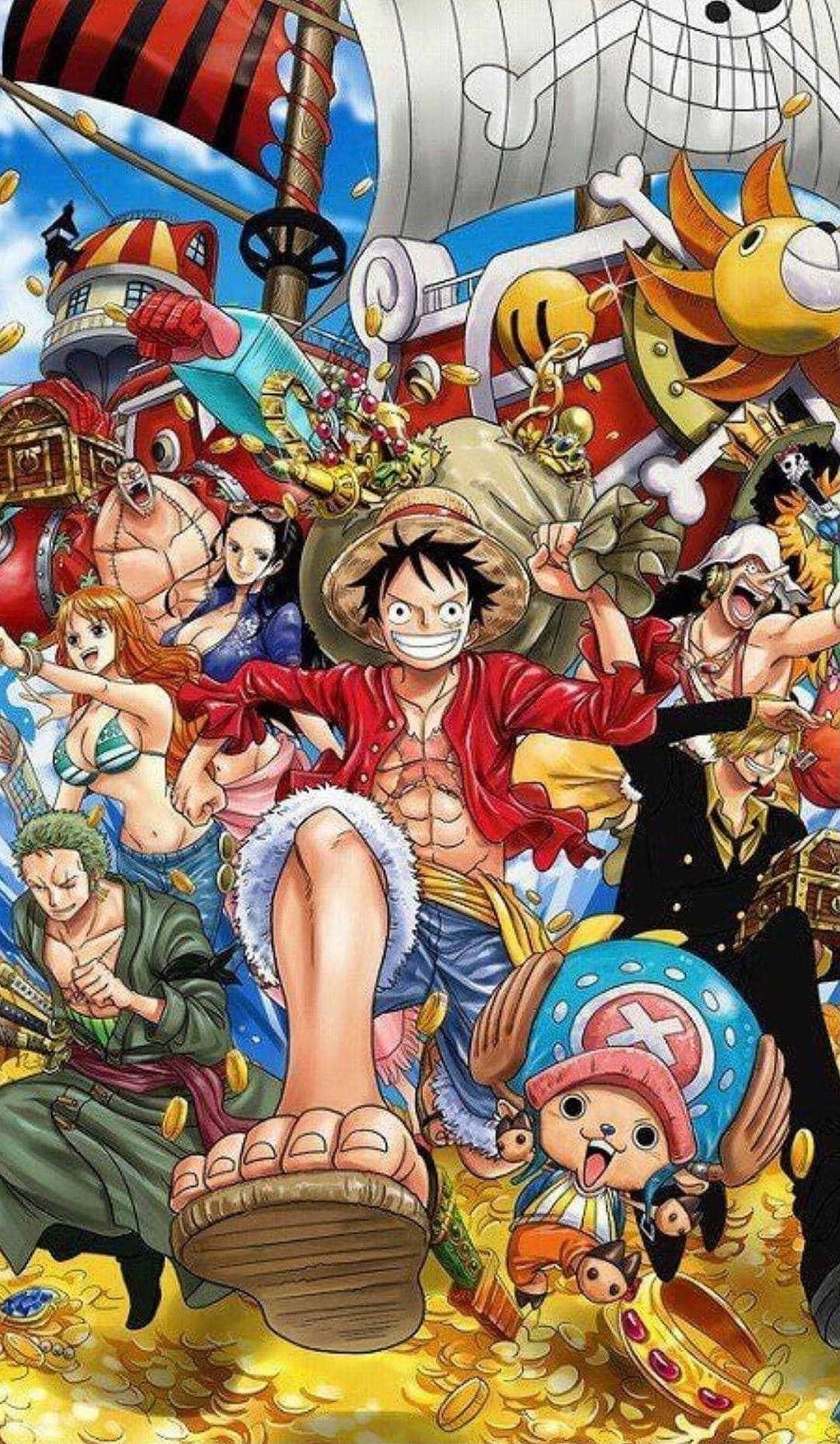 Strohhutbande, Monkey D. Ruffy, One Piece, Thousand Sunny, Gruppenbild, Full HD, Handy-Hintergrund