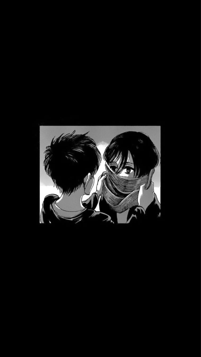 Eren Jäger, Mikasa Ackerman, Attack on Titan, Schwarz-Weiß, Minimalistisch, HD, Handy-Hintergrundbild