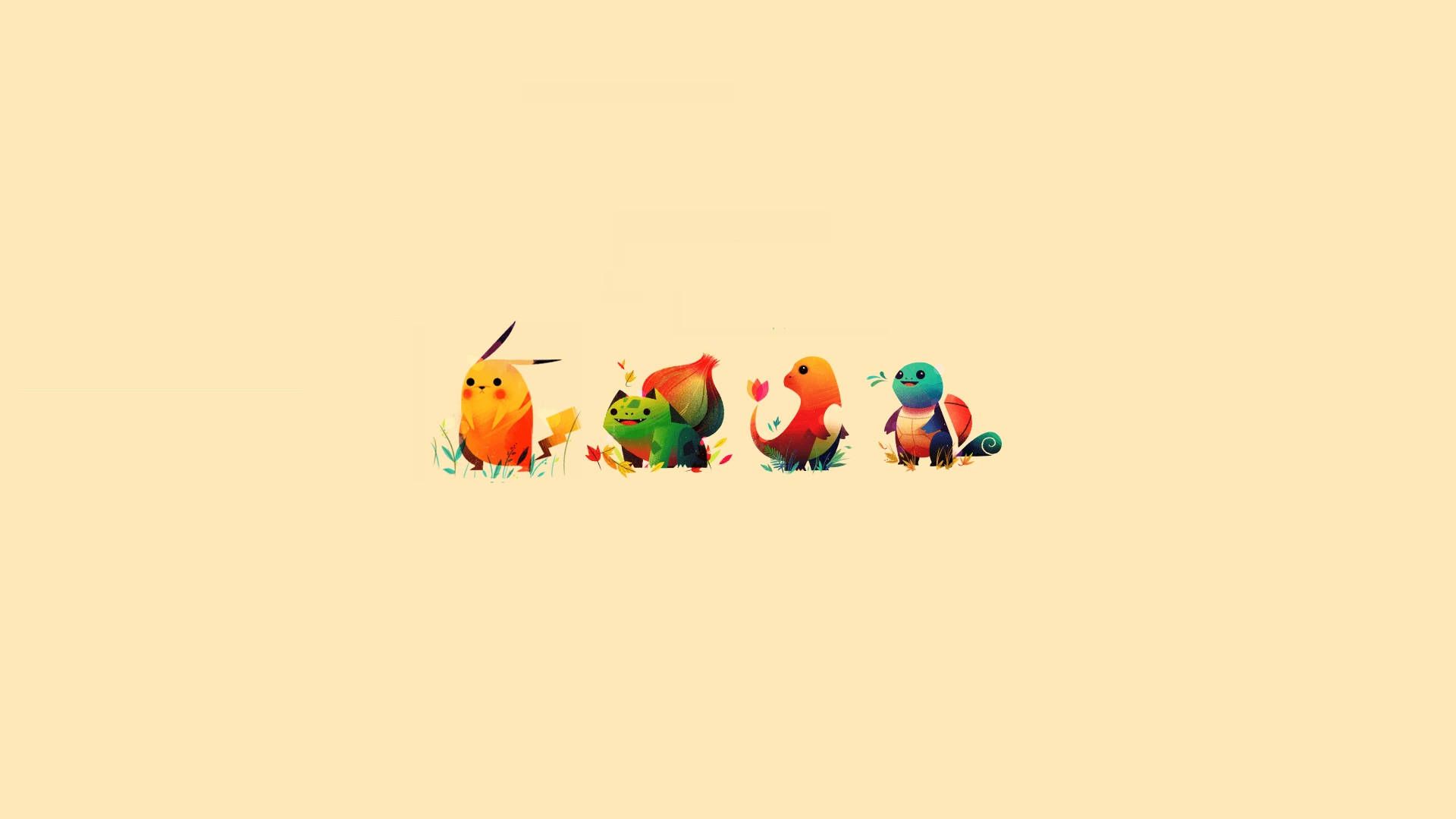 Pokémon, Glumanda, Kleine Figuren, Creme, Minimalistisch, Full HD, PC-Hintergrundbild