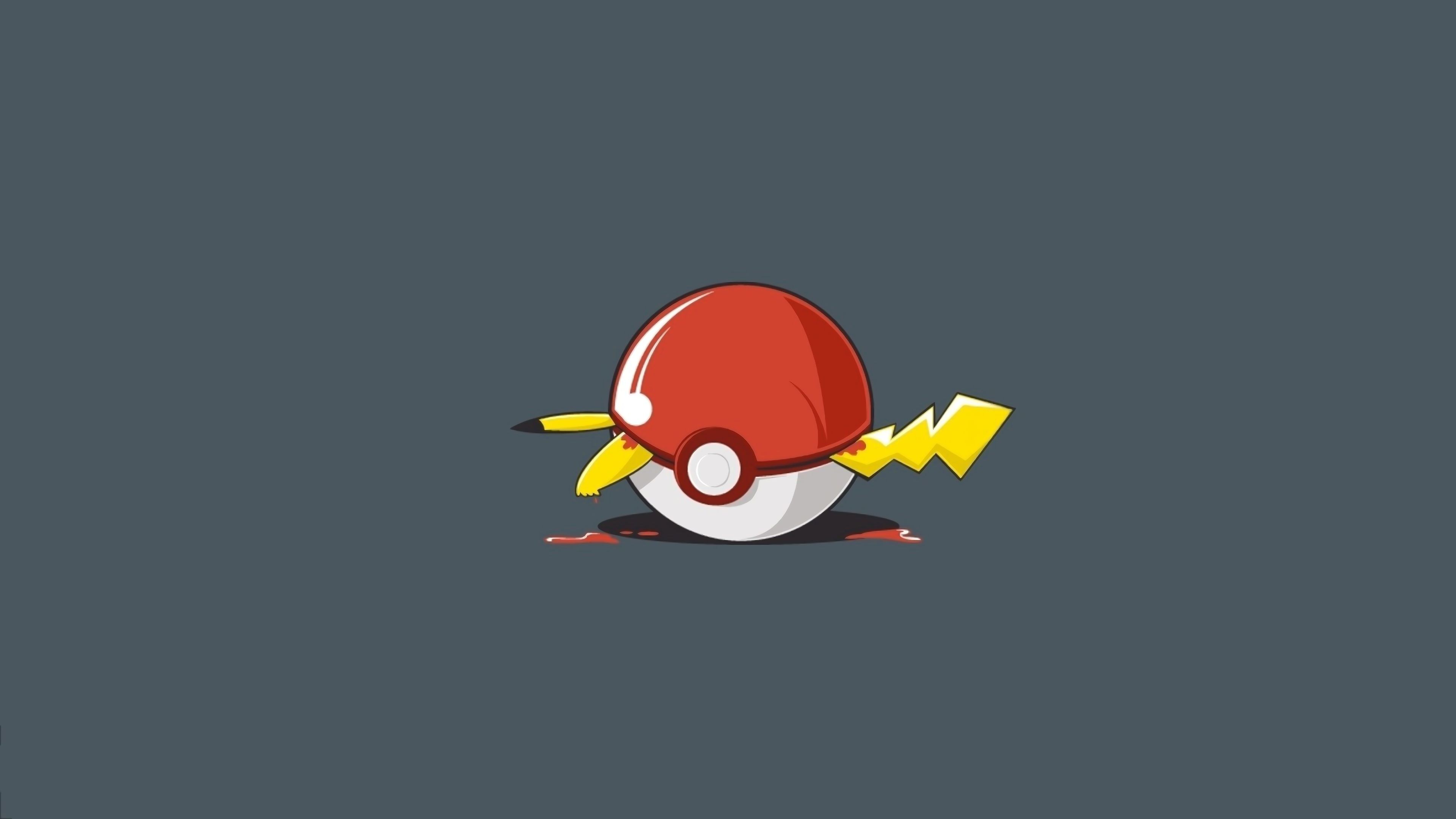 Pokéball, Pikachu, Blitz, Grauer Hintergrund, Minimalistisch, 4K Wallpaper