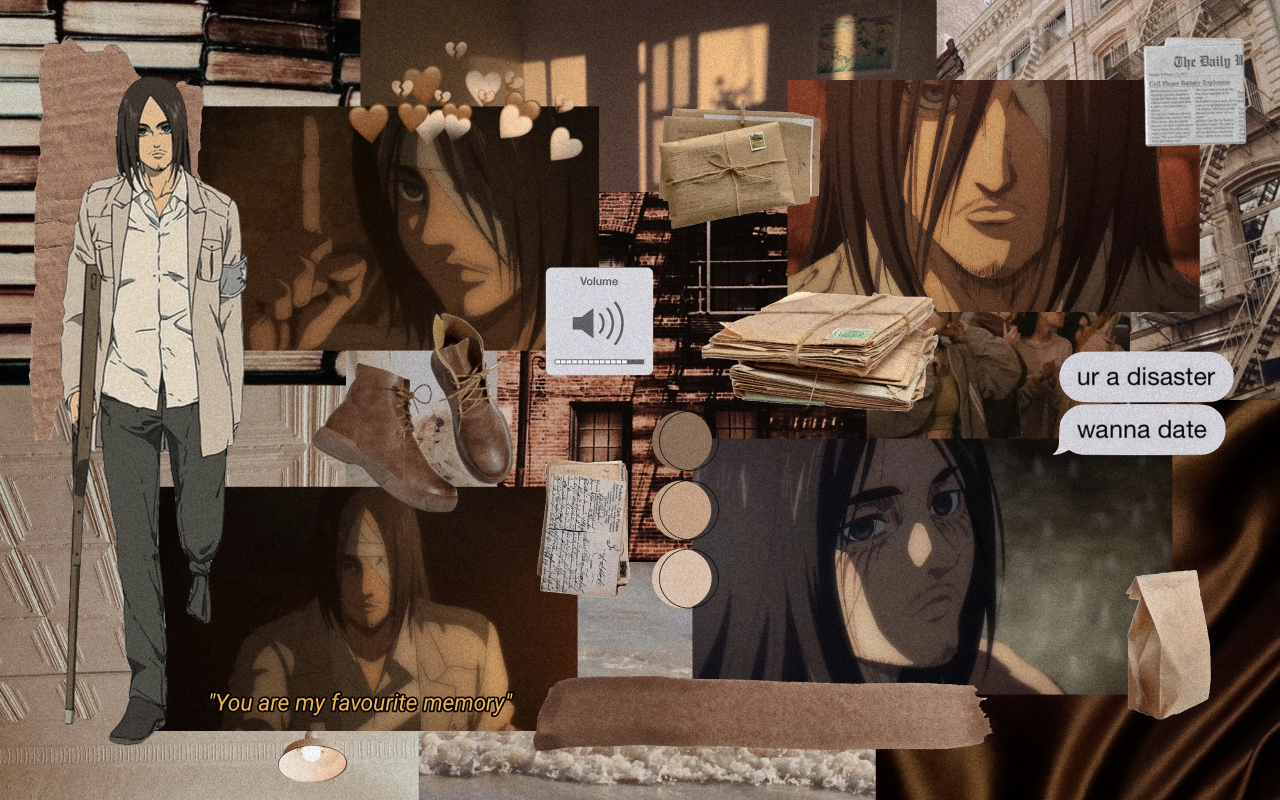 Eren Jäger, Attack on Titan, Collage, Ästhetik, Braun, 16:10, HD-Hintergrundbild für den Desktop