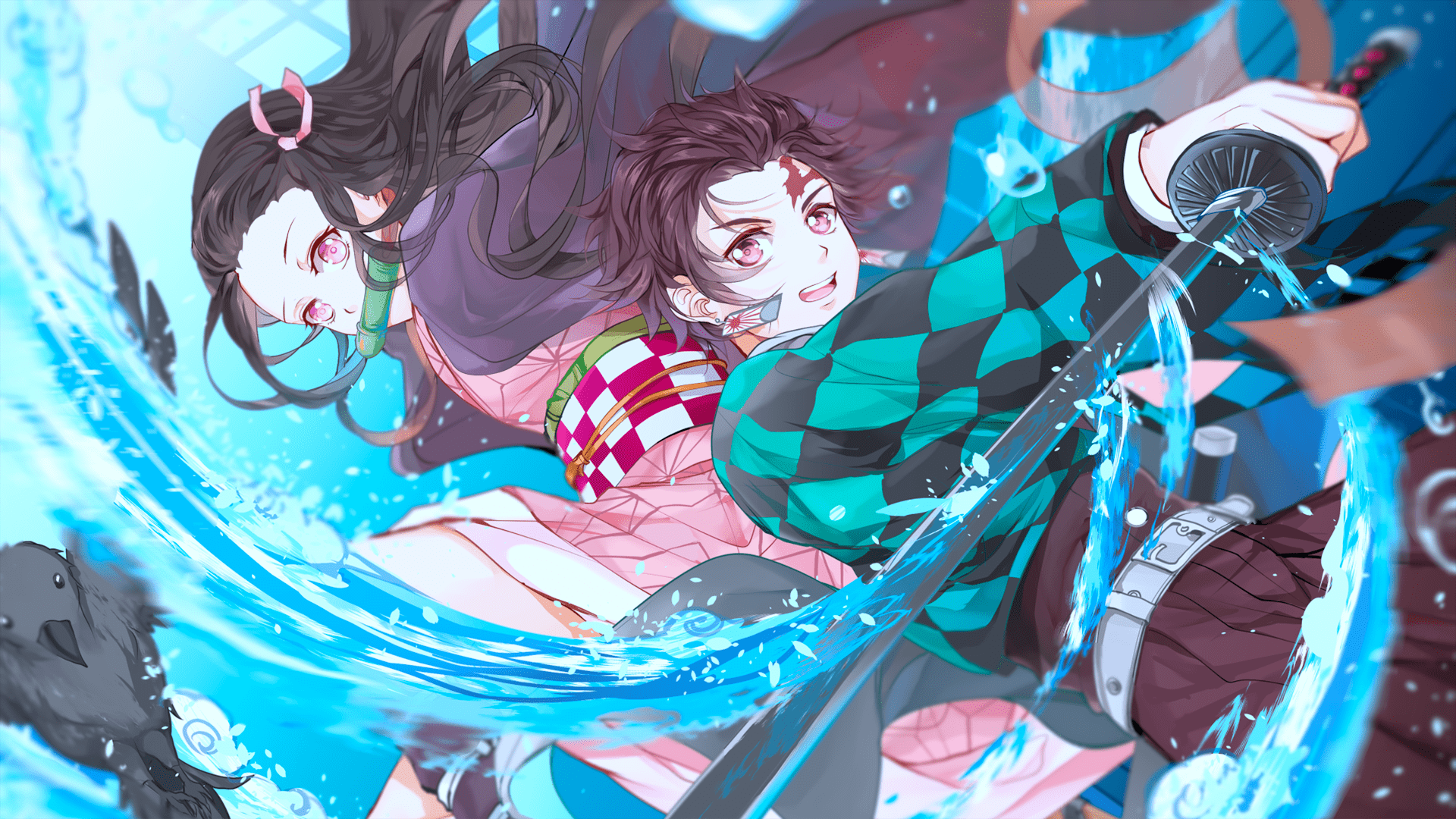 Tanjiro Kamado, Nezuko Kamado, Demon Slayer, Wasseratmung, Kampf, Full HD, Breitbild-Hintergrundbild