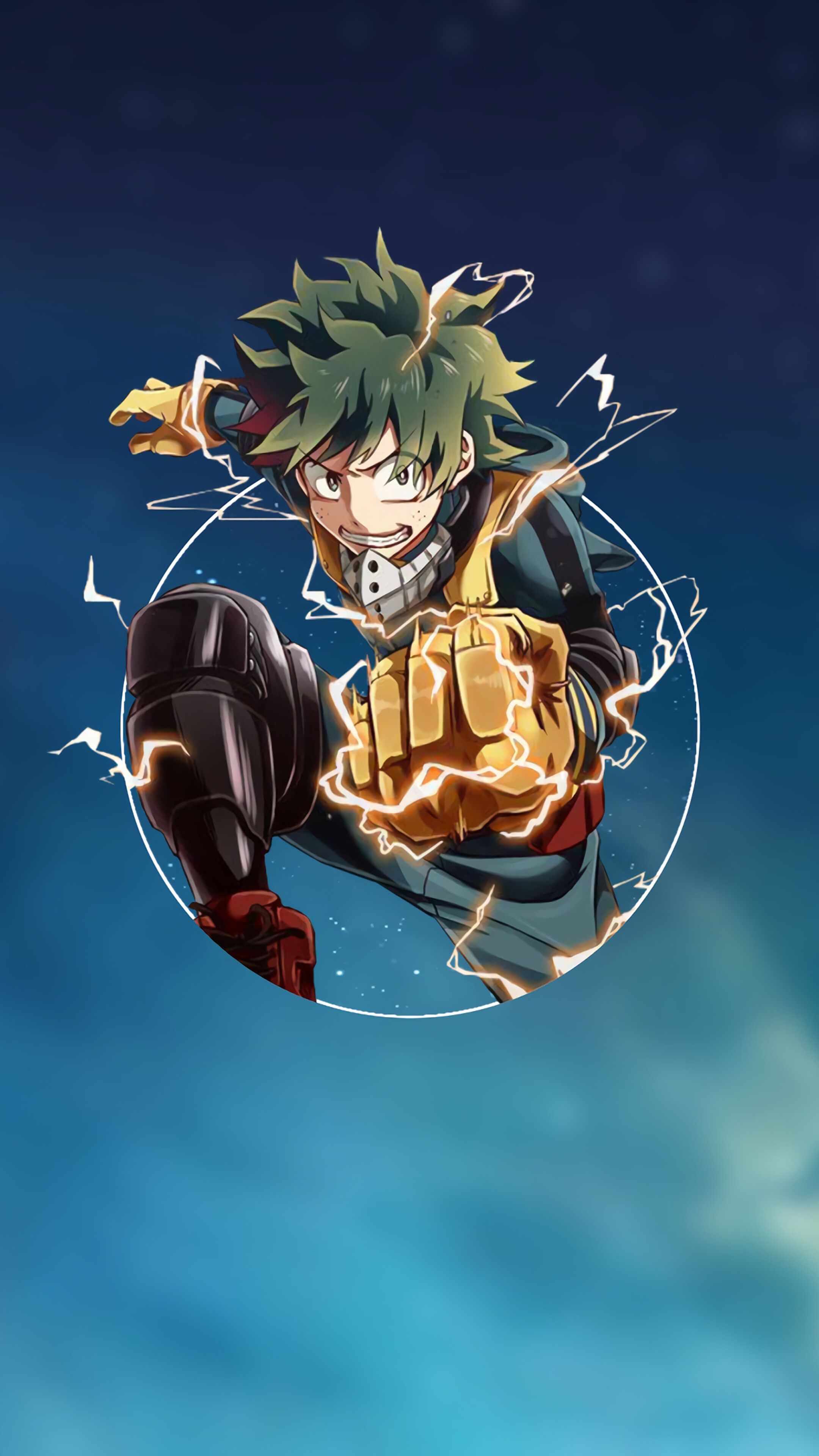 Izuku Midoriya, My Hero Academia, Sprung, Himmel, Blau, QHD+, Handy-Hintergrund im Hochformat