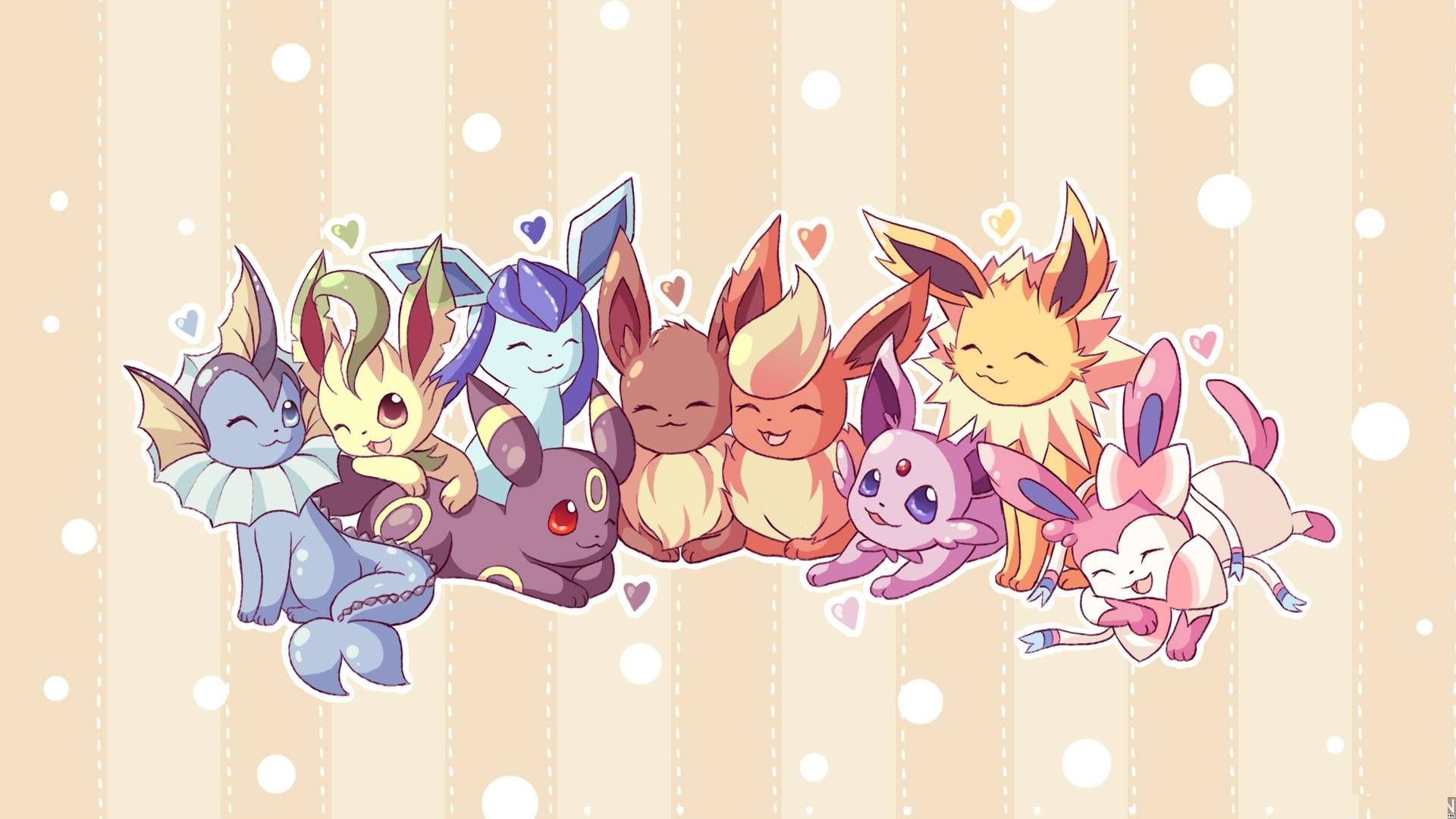 Evoli, Evoli-Entwicklungen, Aquana, Folipurba, Feelinara, Pokémon, 1920x1080, Desktop-Hintergrund