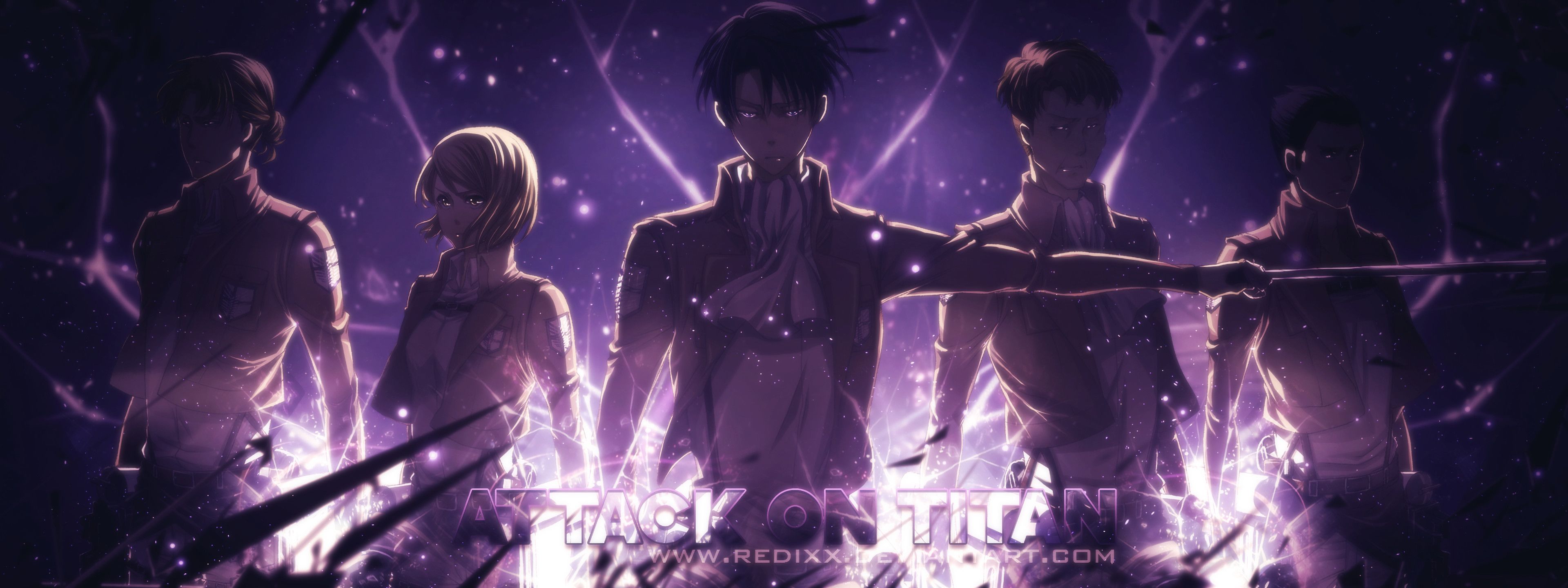Attack on Titan, Aufklärungstrupp, Schriftzug, Lila, Leuchtend, 4K-Hintergrundbild für PC