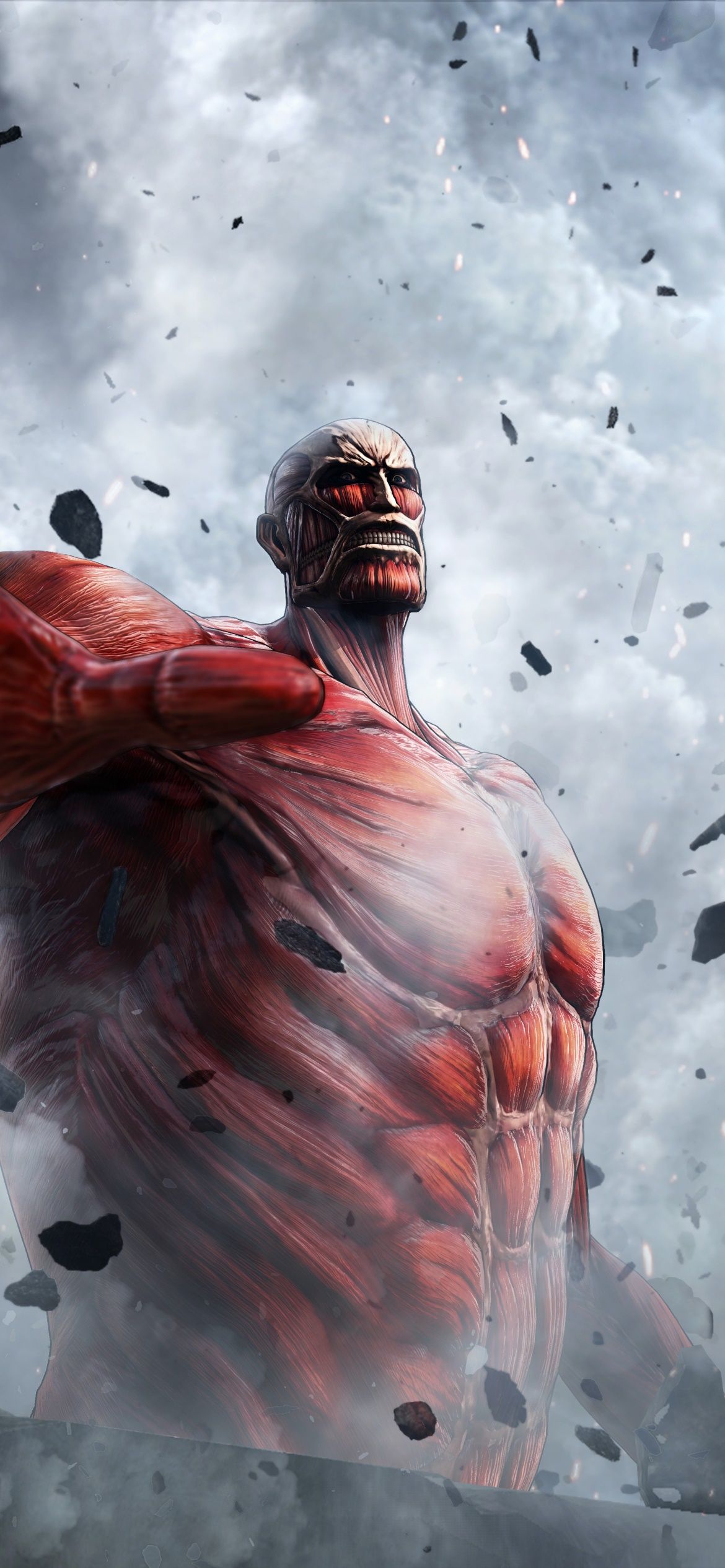 Kolossaler Titan, Attack on Titan, Dampf, Rot, Grau, Full HD, Hintergrundbild fürs Handy