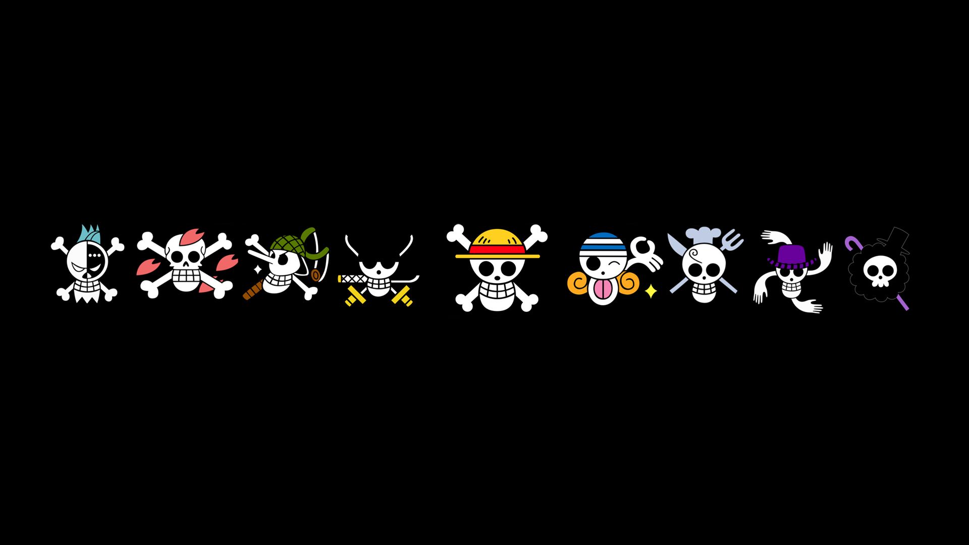 Jolly Roger, Piratenflaggen, One Piece, Schwarzer Hintergrund, Full HD Wallpaper