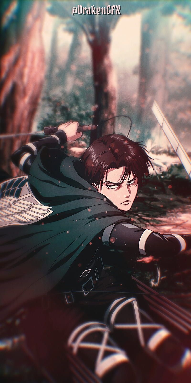 Levi Ackerman, Attack on Titan, Umhang, Wald, Rot, HD, Hintergrundbild fürs Handy