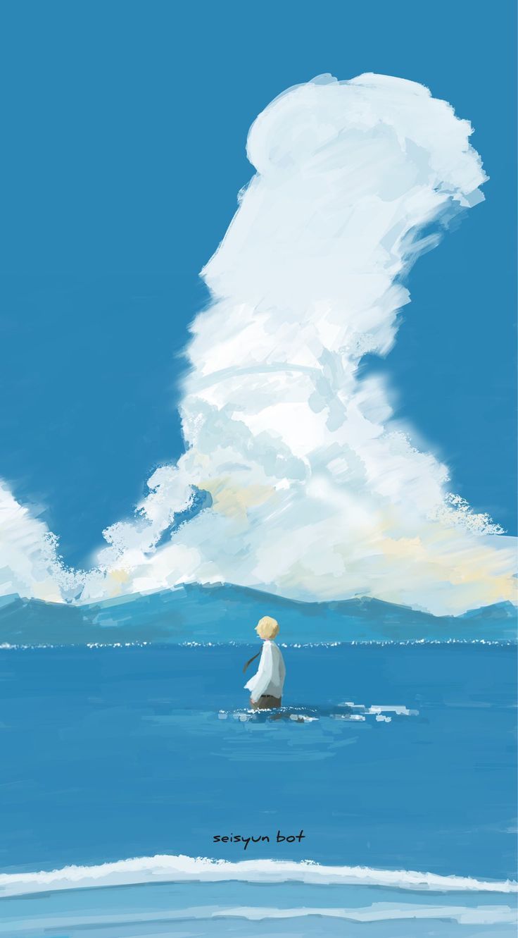 One Piece, Meer, Kumuluswolke, Minimalismus, Hellblau, HD, Handy-Hintergrund im Hochformat