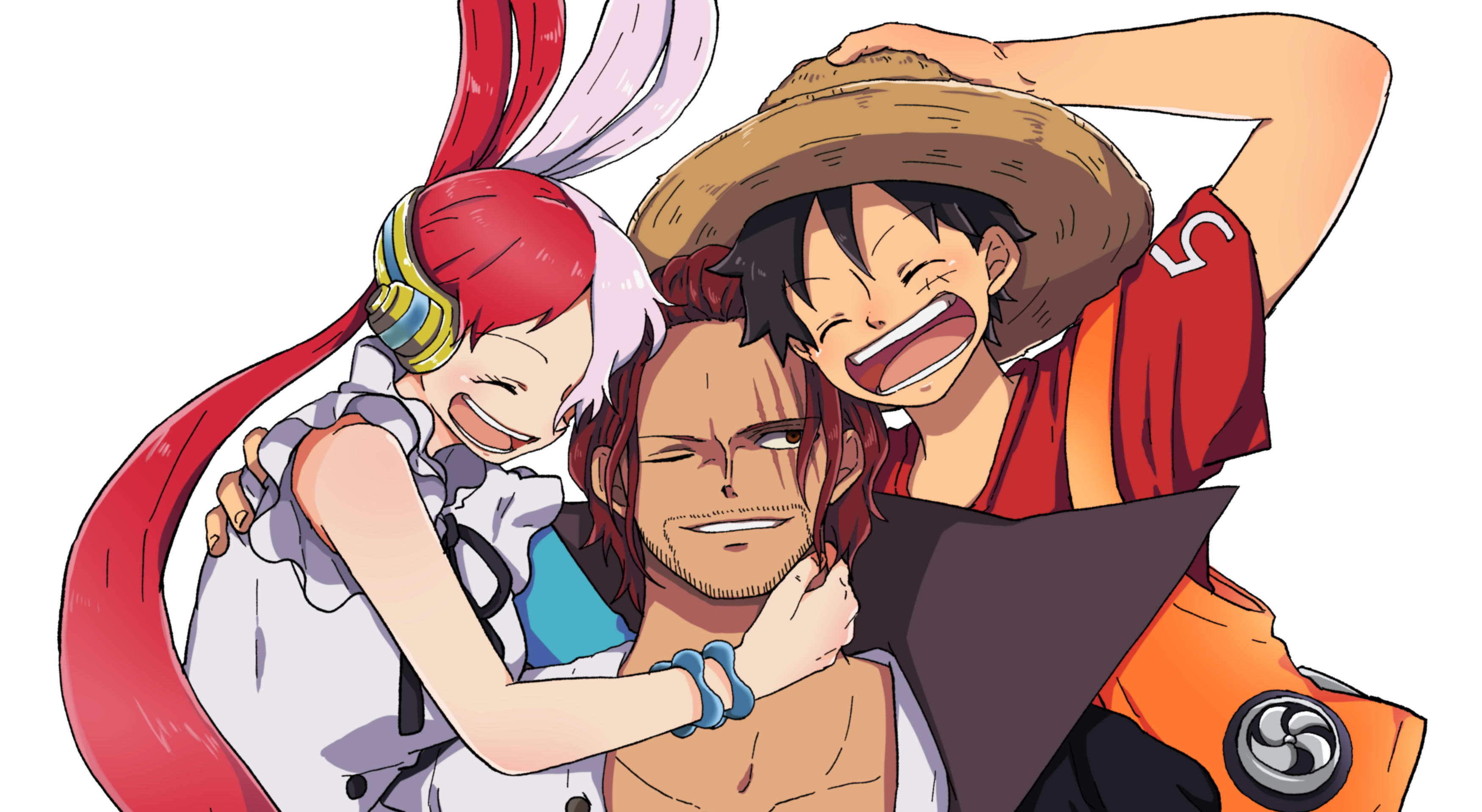 Uta, Shanks, Monkey D. Ruffy, One Piece Film: Red, Umarmung, 2K-Hintergrundbild für PC