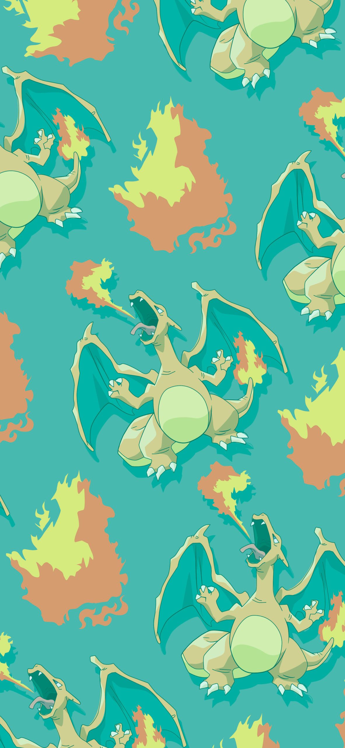 Glurak, Pokémon, Muster, Türkis, Hochformat, Hintergrundbild fürs Smartphone