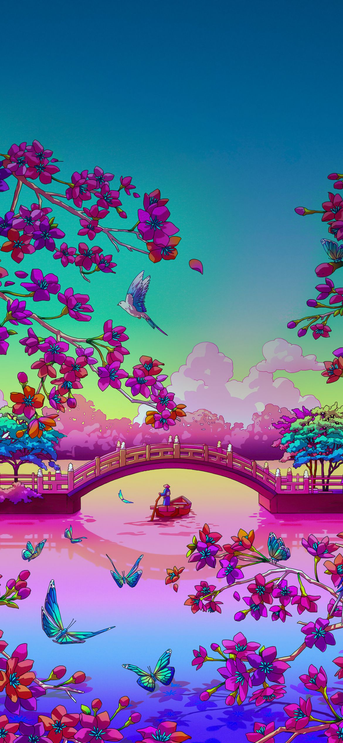 Pokémon, Brücke, Blüten, Bunte Landschaft, Full HD, Handy-Hintergrund im Hochformat