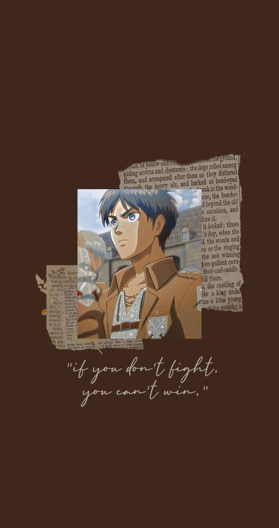 Eren Jäger, Attack on Titan, Zitat, Collage, Braun, Full HD, Sperrbildschirm fürs iPhone