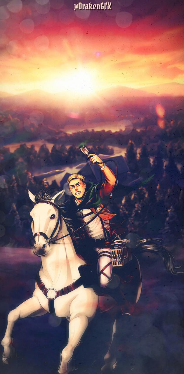 Erwin Smith, Attack on Titan, Pferd, Angriff, Sonnenuntergang, Hintergrundbild fürs Handy