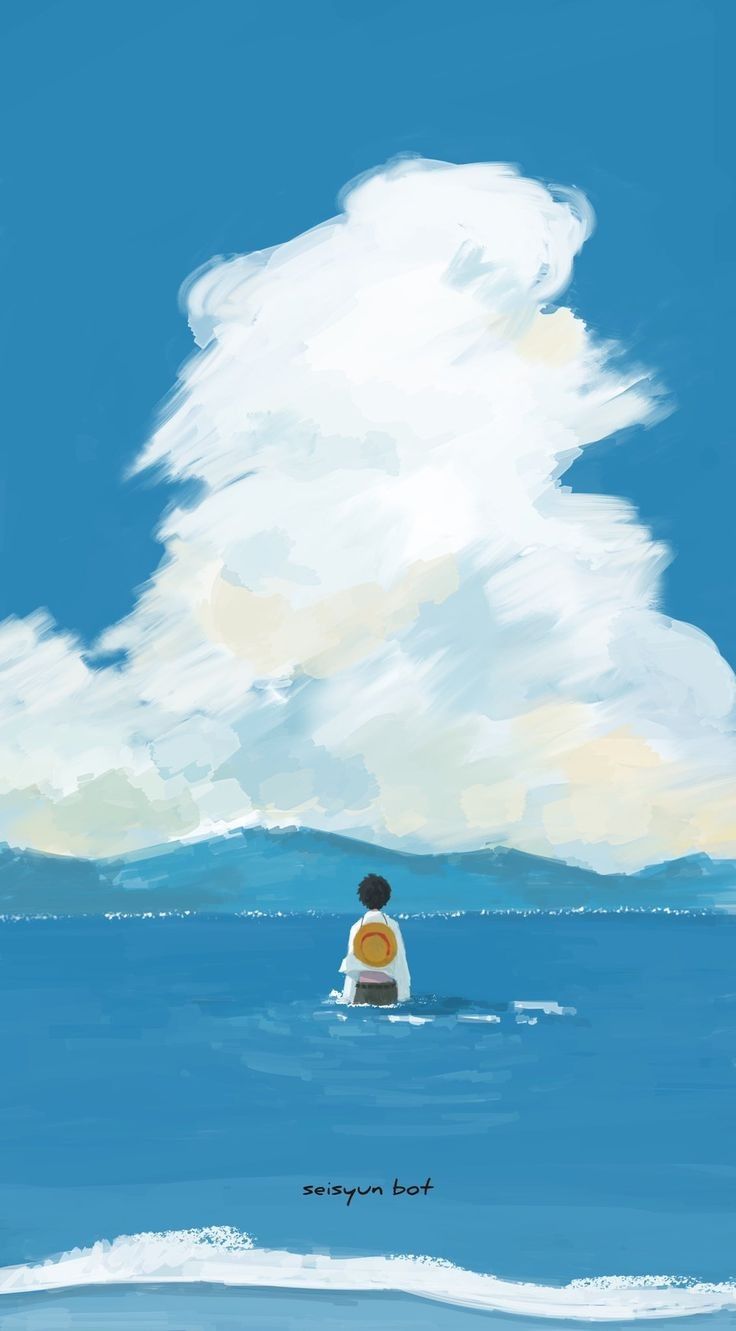 One Piece, Meer, Kumuluswolke, Minimalismus, Blau, HD, Hintergrundbild fürs Handy