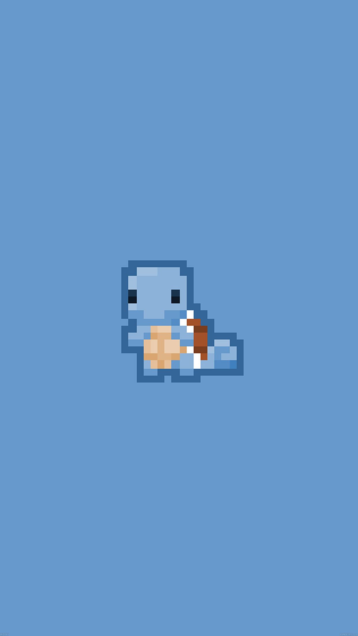 Schiggy, Pixel-Art, Blauer Hintergrund, Minimalistisch, Full HD, Sperrbildschirm fürs iPhone