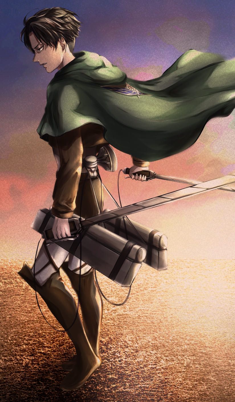 Levi Ackerman, Attack on Titan, Umhang, Manöverausrüstung, Abendlicht, HD, iPhone-Hintergrundbild