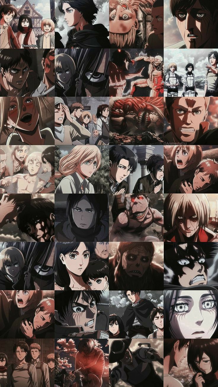 Attack on Titan, Collage, Manga, Charaktere, Rot, Hochformat, Hintergrundbild fürs Smartphone