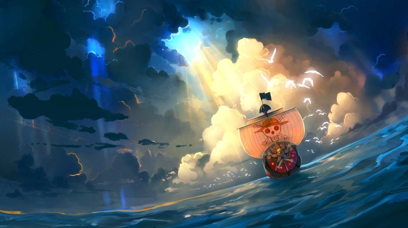 Flying Lamb, One Piece, Sturm, Wellen, Sonnenstrahlen, HD, Hintergrundbild für den PC