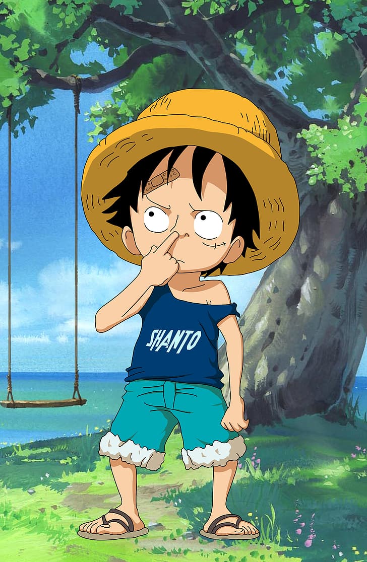 Monkey D. Ruffy, One Piece, Kindheit, Schaukel, Strohhut, HD, iPhone-Hintergrundbild