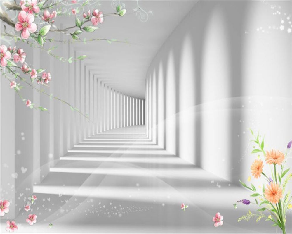 3D-Tunnel, Säulengang, Blumen, Weiß, Perspektive, Hintergrund