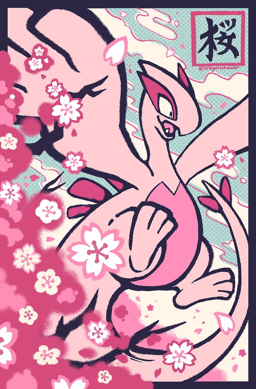Lugia, Kirschblüten, Japanischer Stil, Rosa, HD, Handy-Hintergrund im Hochformat