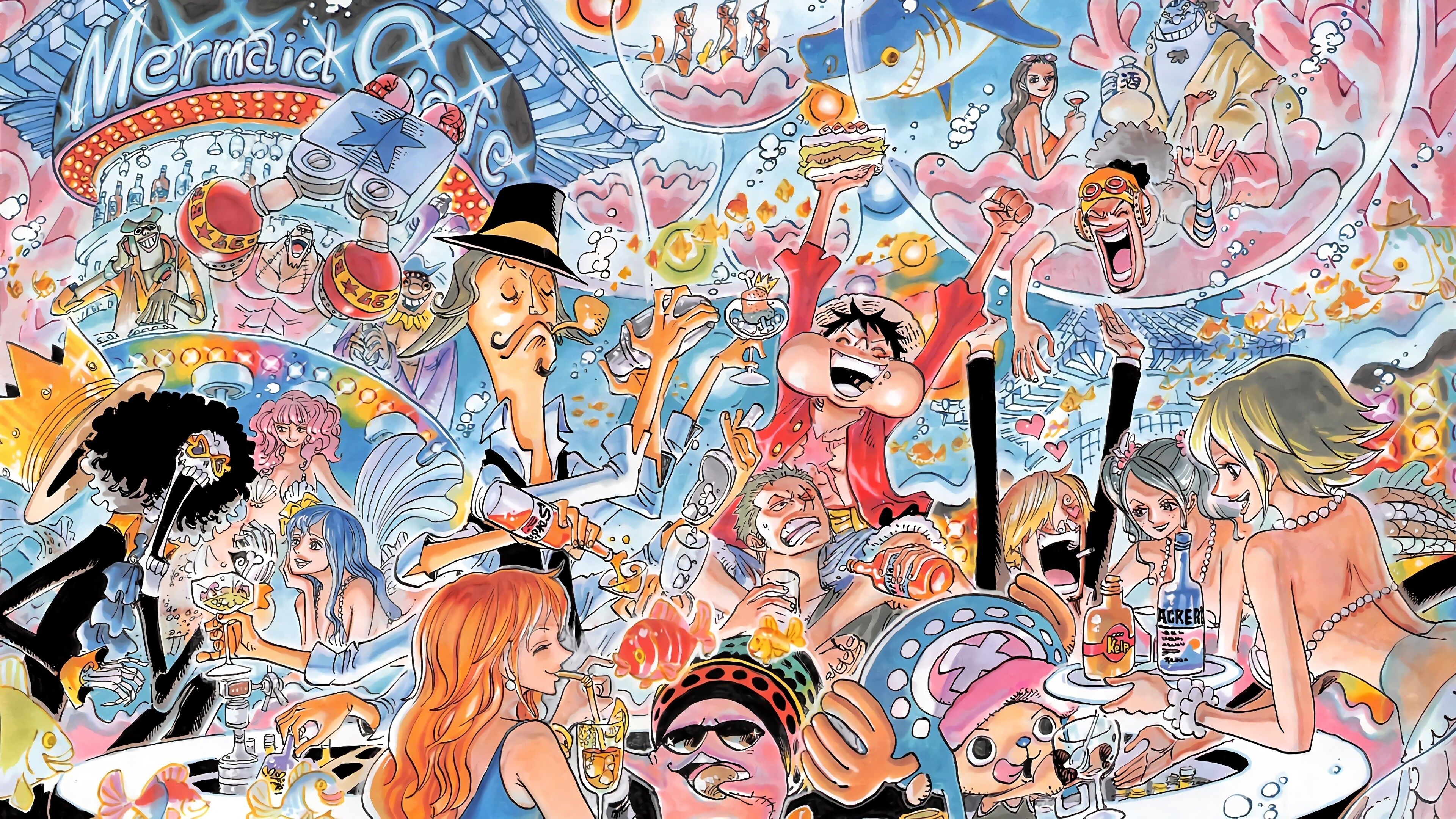 Strohhutbande, One Piece, Farbige Manga-Seite, Bunt, Menge, 3840x2160, PC-Hintergrundbild