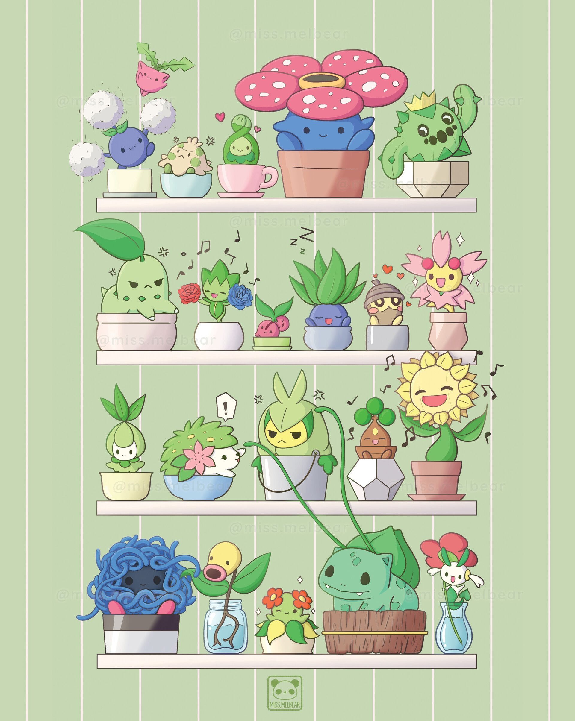 Pokémon, Pflanzen-Pokémon, Regal, Topfpflanzen, Grün, QHD+, iPad-Hintergrundbild