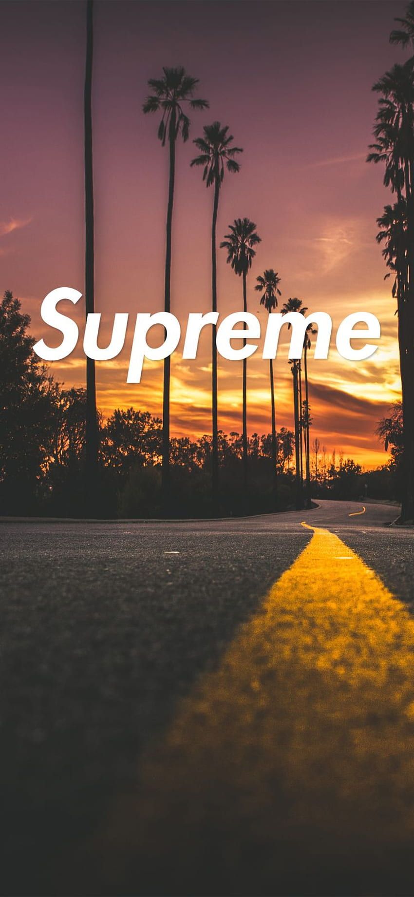 Supreme, Logo, Palmen, Sonnenuntergang, Straße, HD, Sperrbildschirm fürs iPhone